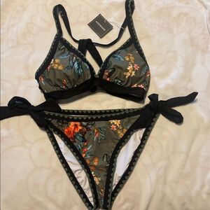 Floral Bikini Set with Black Accents